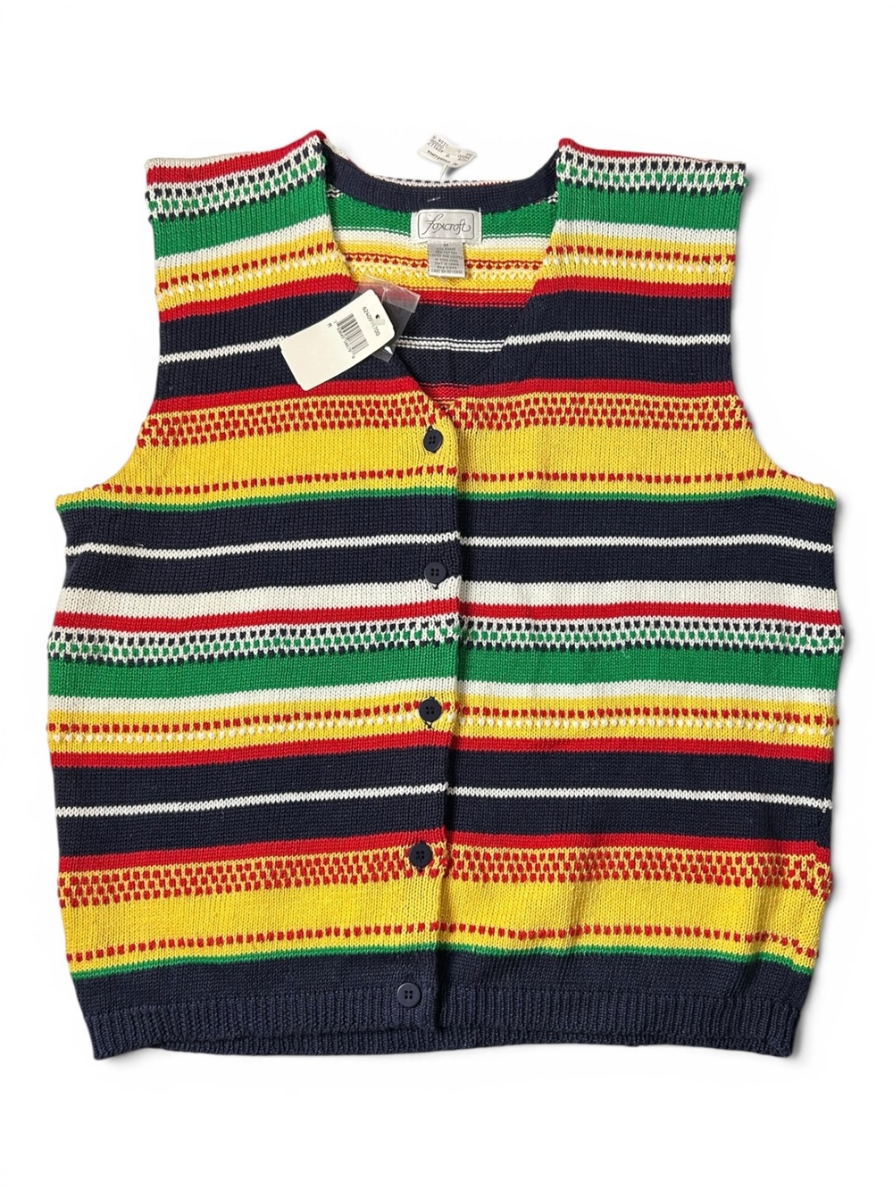 Vintage Foxcroft Deadstock Striped Sweater Vest Button Front NWT Medium